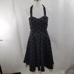 Hearts & Roses Dress S Halter Black Velvet Dot‎ Fit